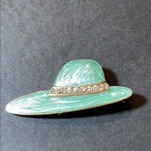 Vintage Seafoam Green Hat Rhinestone Brim Brooch